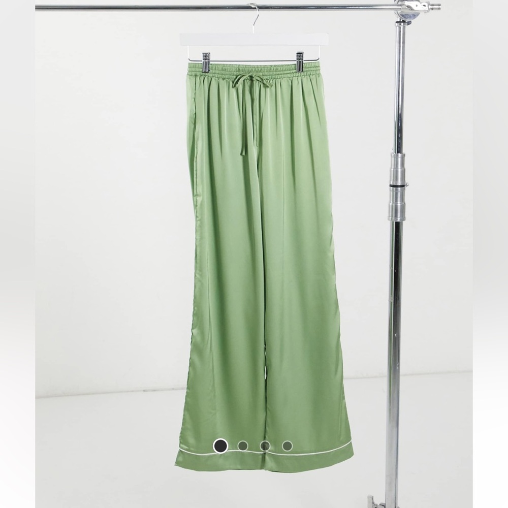 Green Satin Wide-Leg Pants